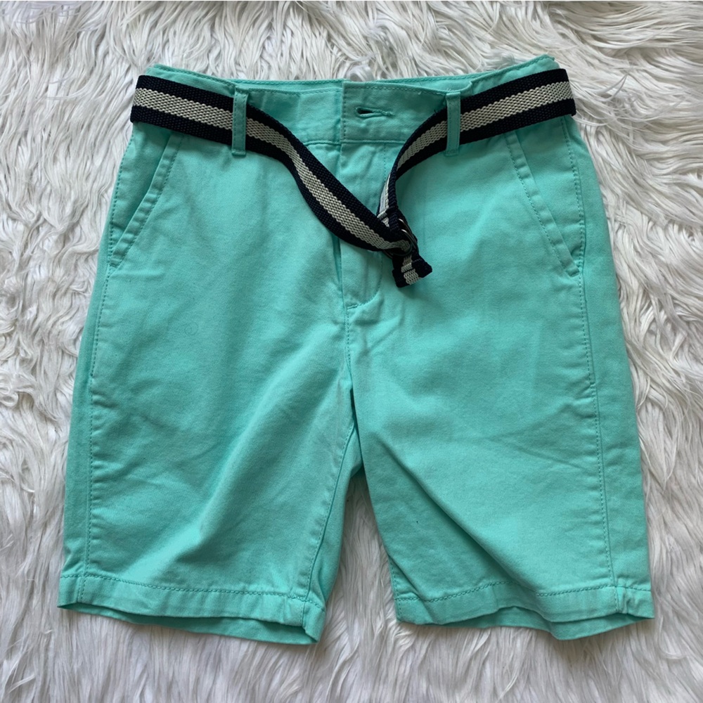 Boy Mint Green Shorts with Striped Belt